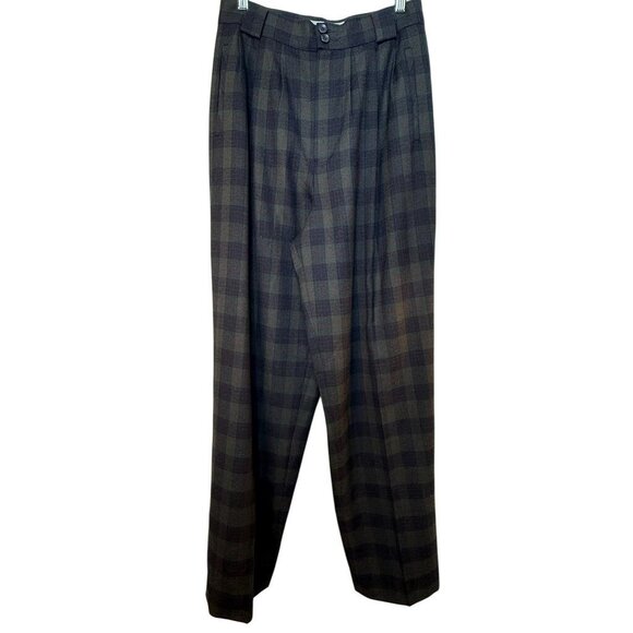Savannah Pants - Vintage Savannah Wool Pleated Plaid Trousers Size 10 Green & Navy With Red Accen